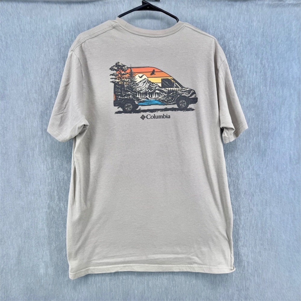 Columbia T-Shirt Mens XL Tan Van Life Graphic Tee Short Sleeve Cotton Blend